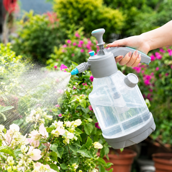 Gray Manual Pressure Garden Sprayer with Teal Nozzle